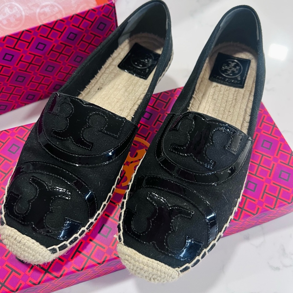 Tory Burch Black Espadrille Flats with Jute Sole
